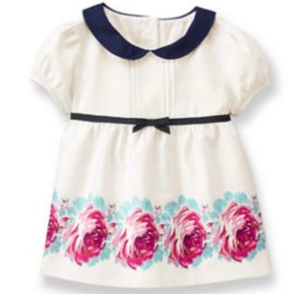 Janie and‎ Jack Kids Girls Dress Size 4 White Navy Floral Peter Pan Collar